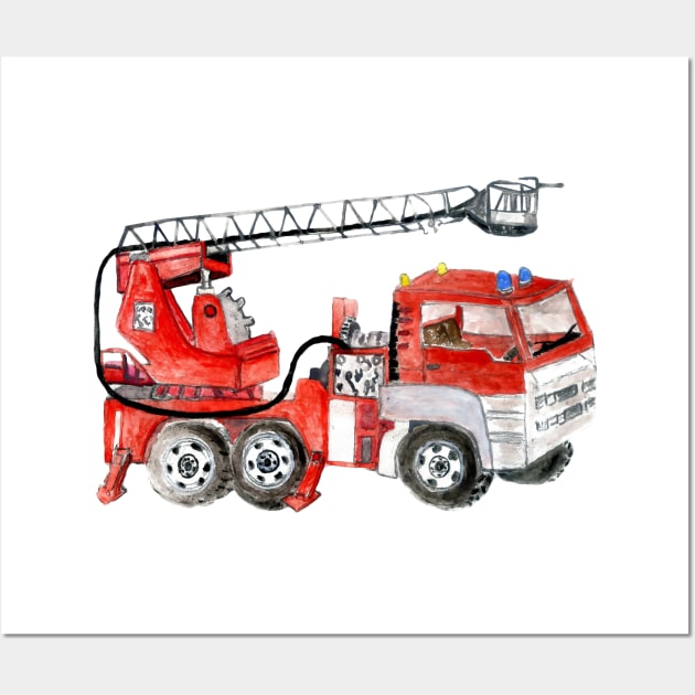 Red fire truck Wall Art by AnnArtshock